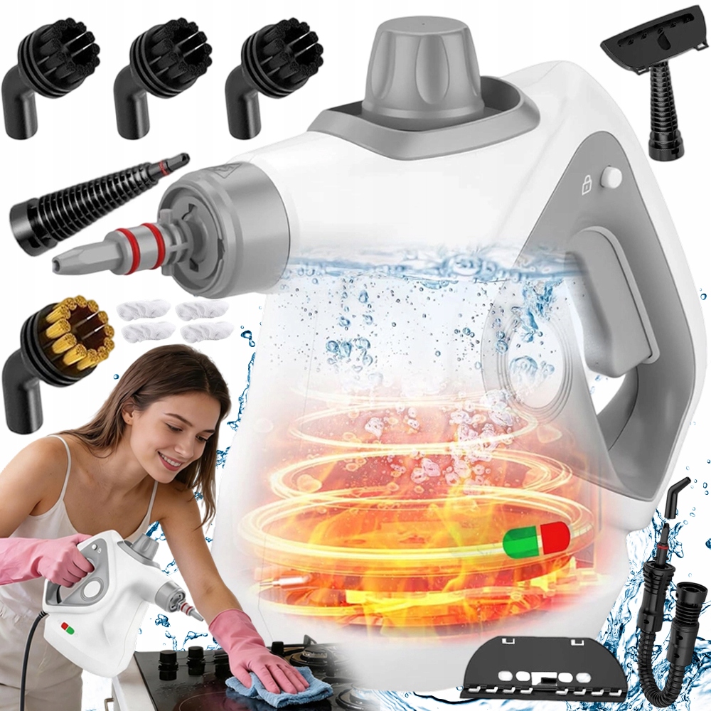 Mocny Myjka Parowa Ręczna Ciśnieniowa 1050W Do Kafelki Tapicerka Bez Chemii