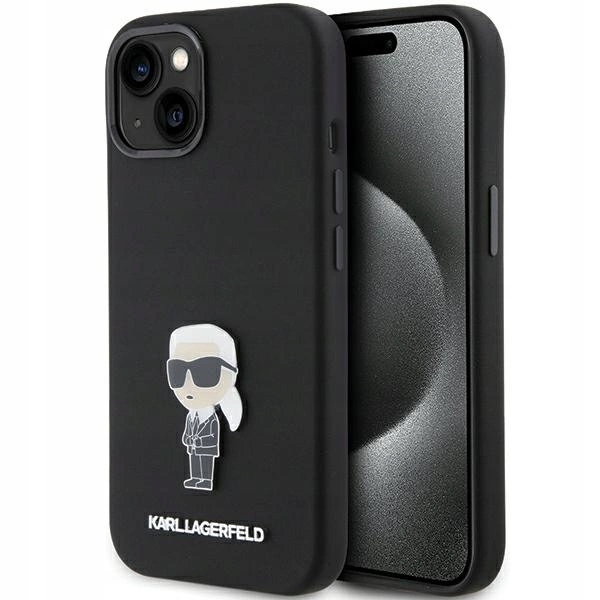 Pouzdro Karl Lagerfeld Silicone Ikonik Metal Pin pro iPhone 15 černé