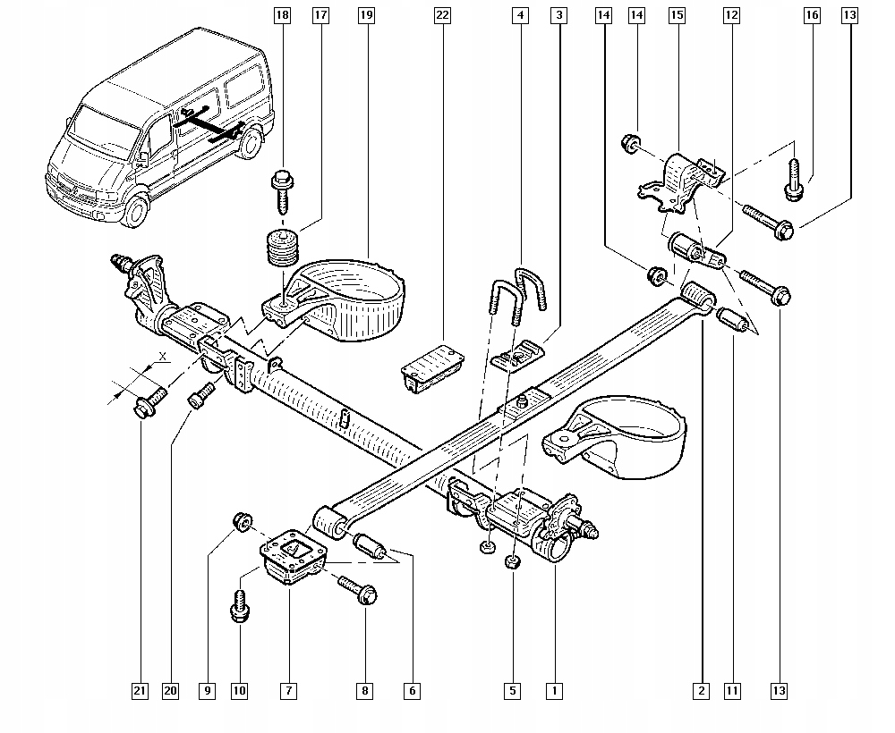 MOCOWANIE RESORA WSPORNIK RENAULT MASTERII OPEL MOVANO A TYŁ ORG Numer katalogowy części 7700302158
