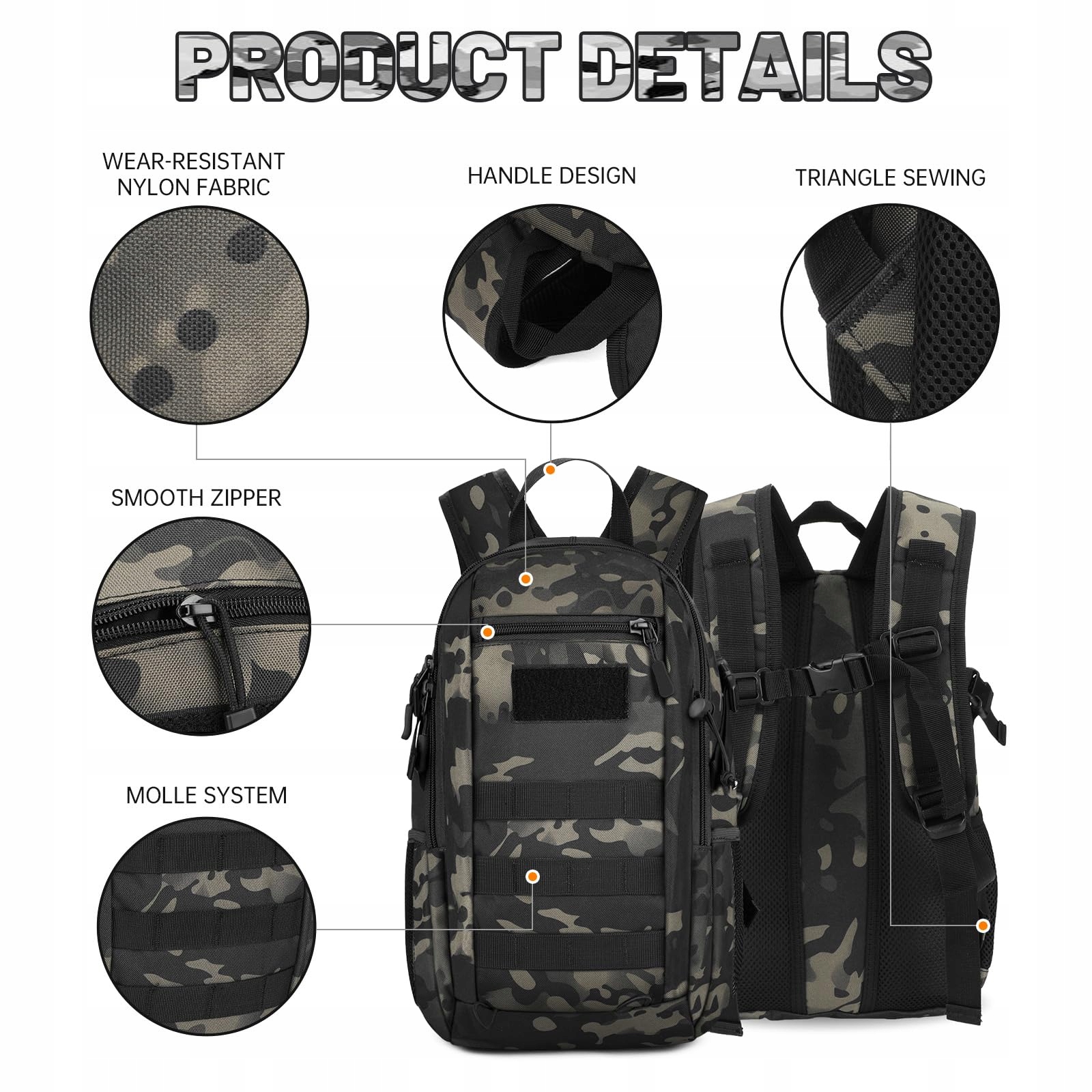 HUNTVP Plecak Taktyczny 12L Wodoodporny Molle Outdoor Wojskowy — miniatura 4