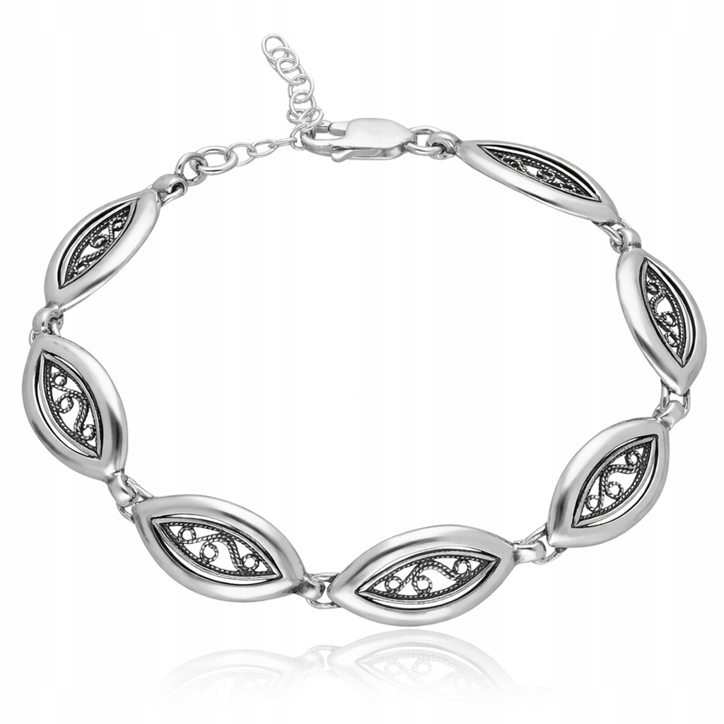 Stříbrný náramek 925 Oxidovaný Elegantní Dámské listy Ag925