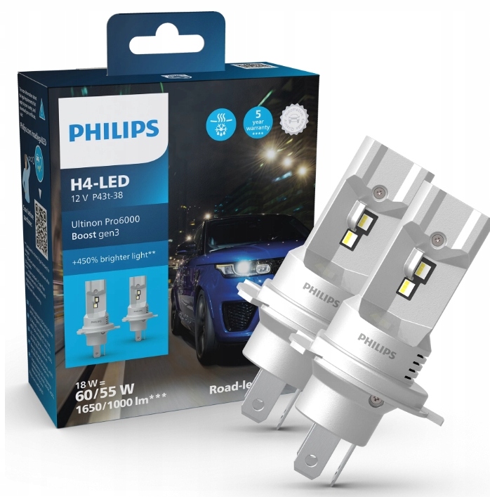 Philips żarówki Led Ledowe H4 Ultinon Pro6000 Boost GEN3 5800K +450%
