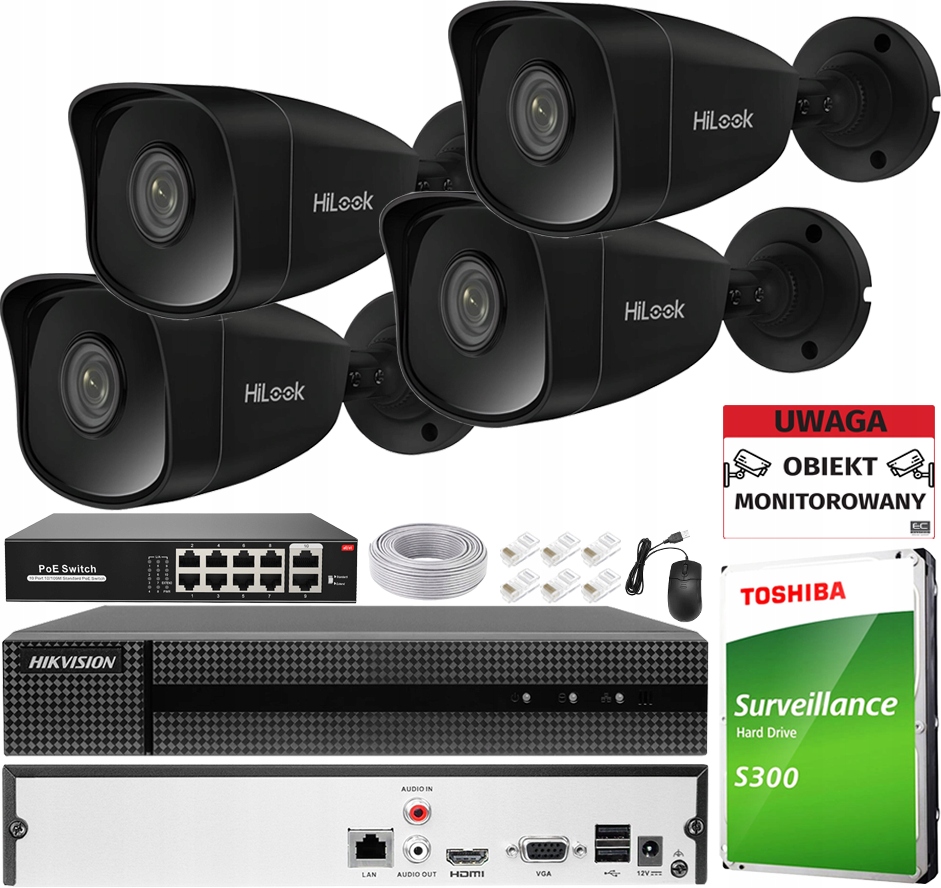 Monitorovanie Ip Sada 4x Kamera IPCAM-B5 Čierna 5Mpx Rekordér 8CH 1TB PoE