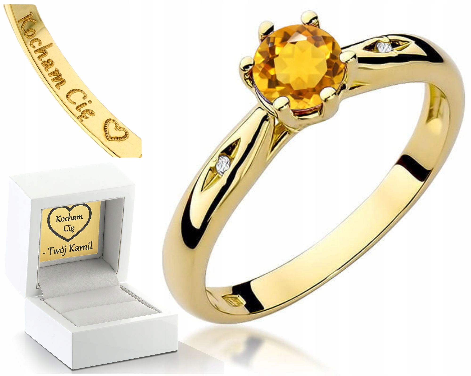 Zlatý Prstýnek S Citronem A Brilianty 585 Gravírování