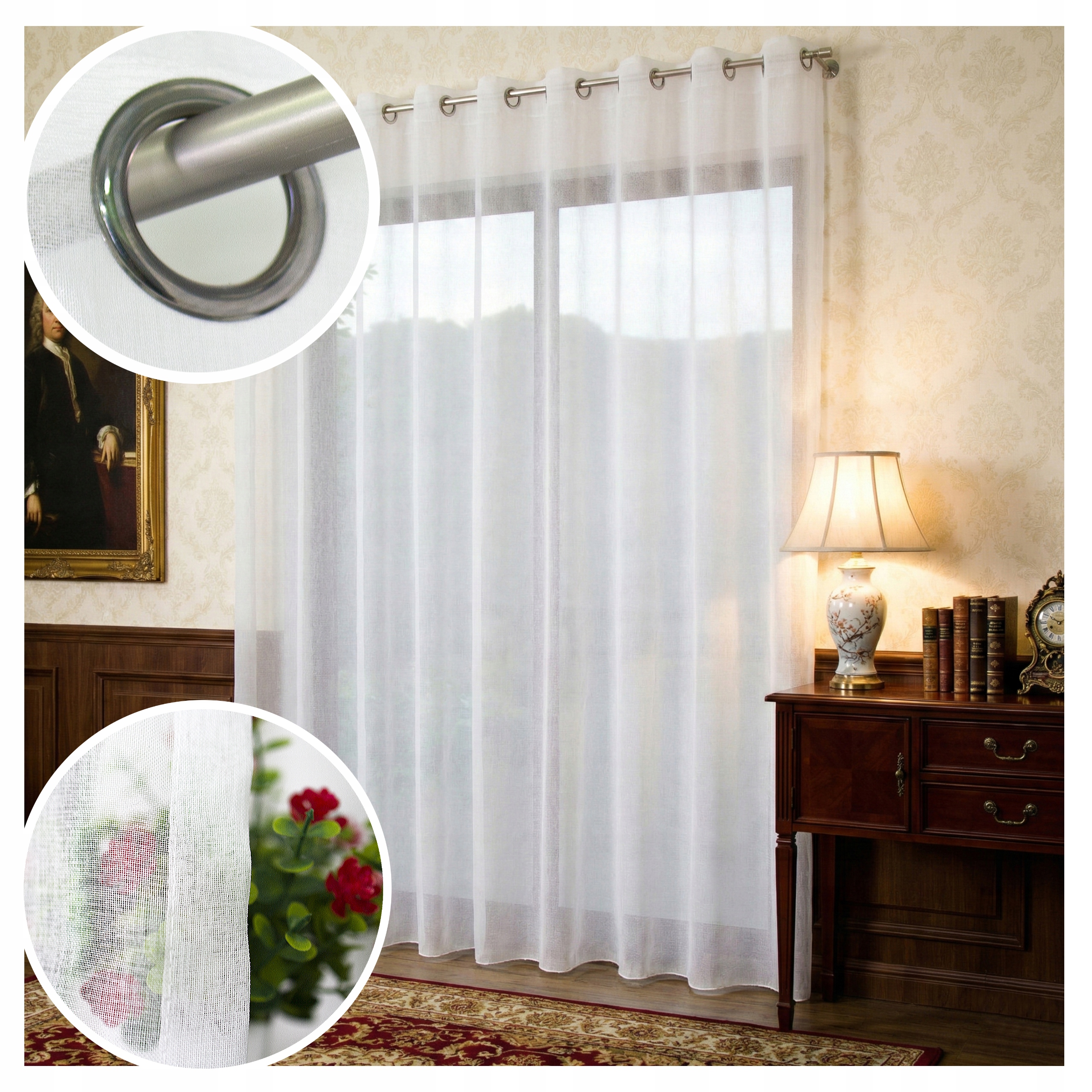 Hotová Záclona Maria Klasická Etamina Bílá s olověnkou Oka 500x130
