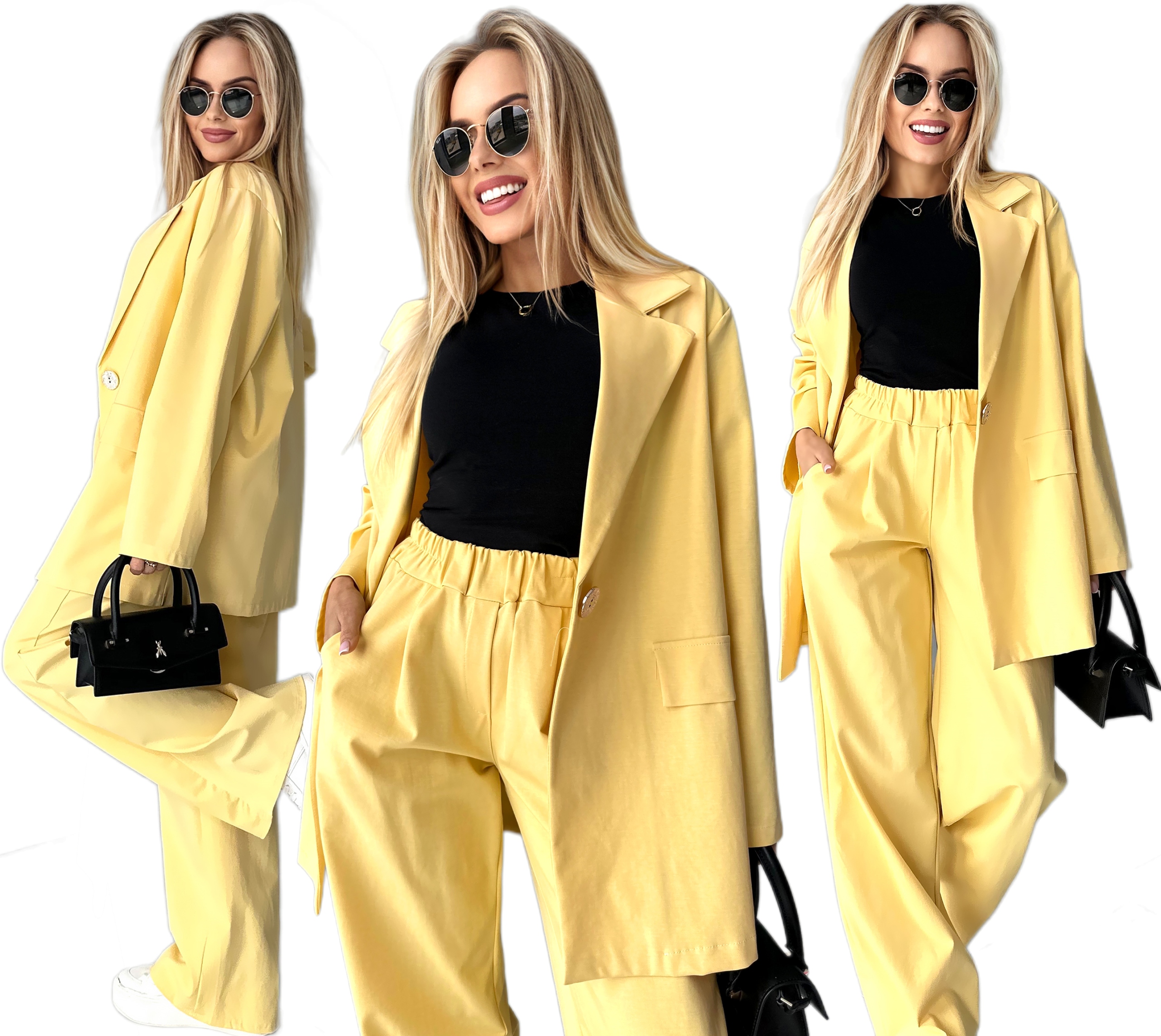 Elegantní, stylový dámský oversize komplet sako široké kalhoty