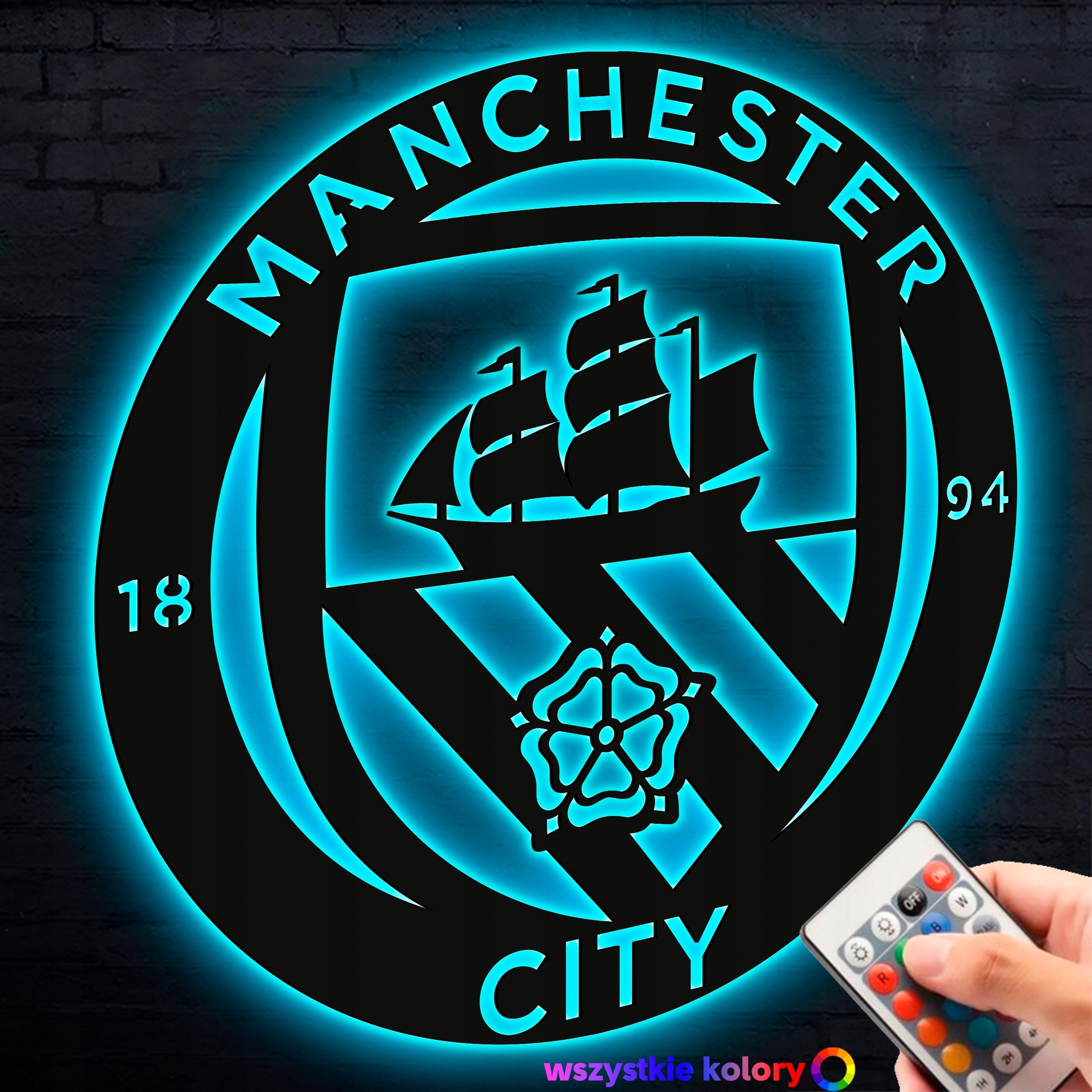 Fc Manchester City Dřevěný obraz Noční Lampa Led Fotbal Dárek