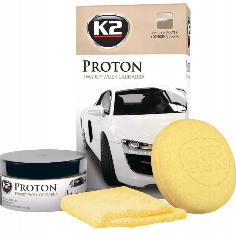 K2 Proton Permanentny twardy wosk Carnauba 200 g Gąbka Mikrofibra