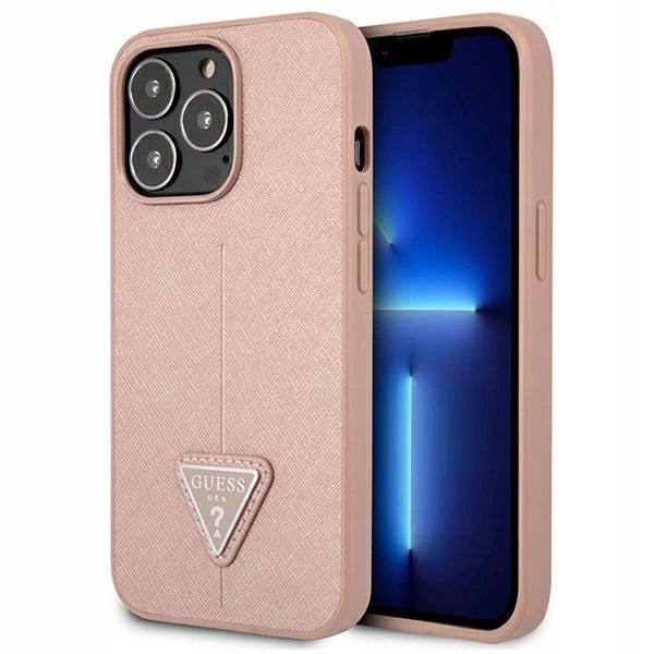 Pouzdro Guess Saffiano Triangle Logo pro iPhone 13 Pro iPhone 13 růžové