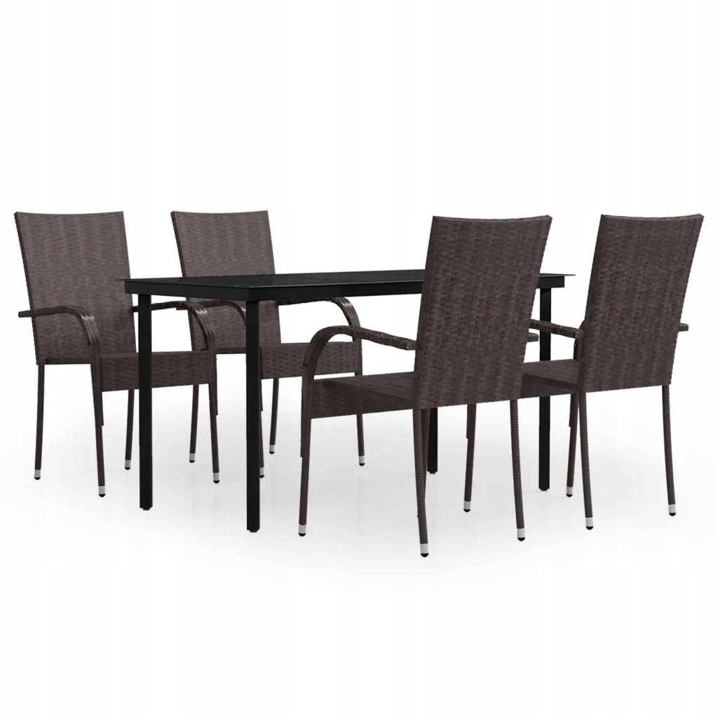 Zahradní nábytek set hnědo-černý: stůl 140x70x74 cm, 4 židle 55