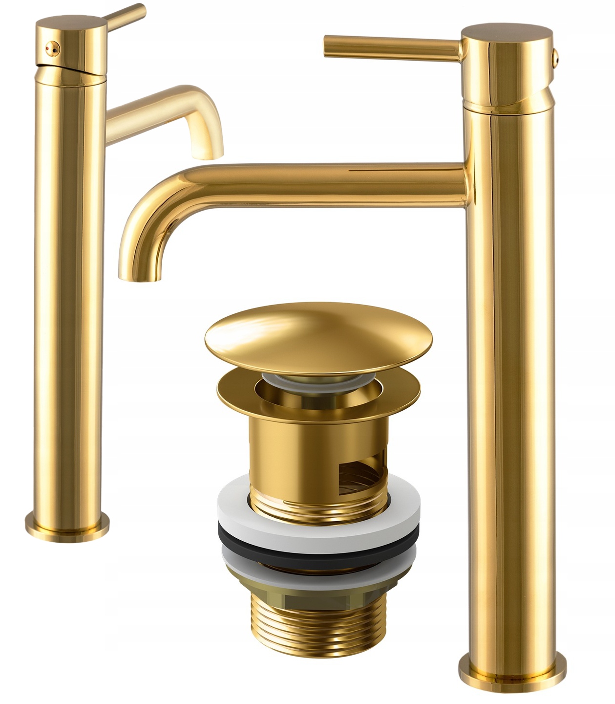 Umyvadlová Baterie Zlatá Vysoká Koupelnová Kivo Zátka S Přepadem Klikklak
