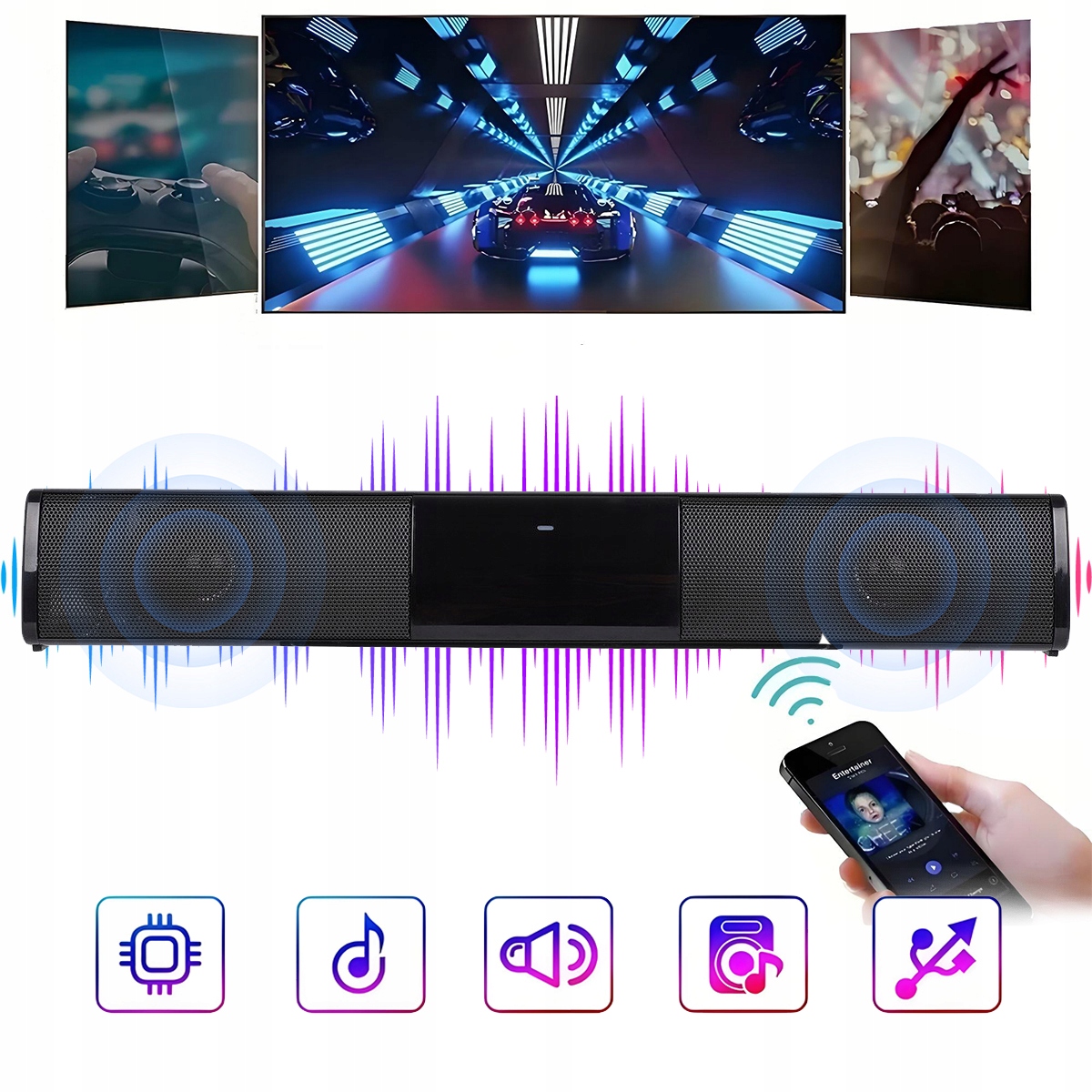 Głośnik Bluetooth 5.0 Fm Soundbar Do Komputera Laptopa Fm Usb