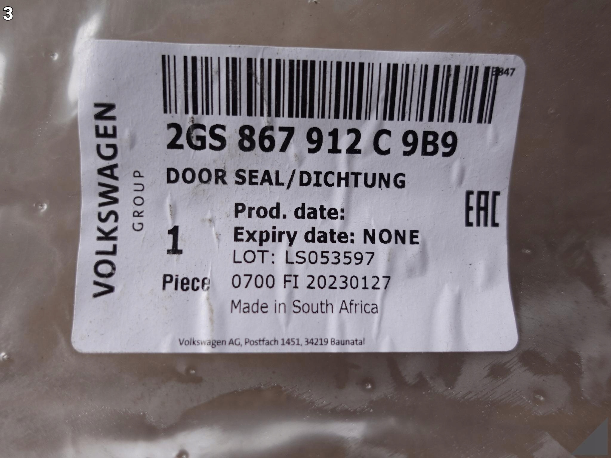 VW POLO 2GS 2G0 17- Dichtsatz Tür rechts vorne