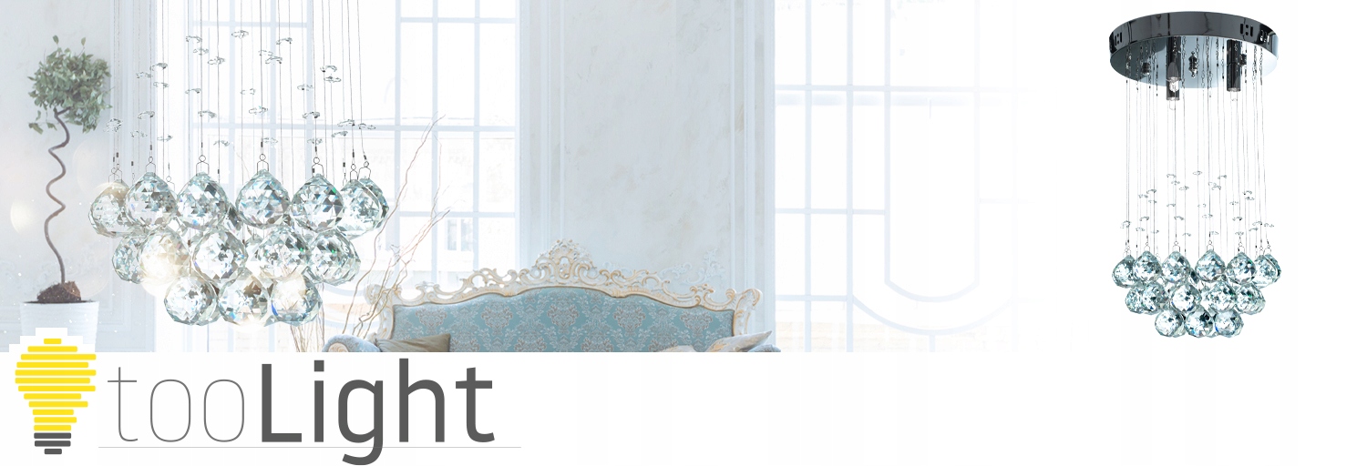 LAMPA KRYSZTAŁOWA SUFITOWA PLAFON CHROM SREBRNY Rodzaj gwintu G9