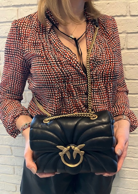 Pinko kožená kabelka kabelka přes rameno Love Puff Mini Butterfly Nero Italy