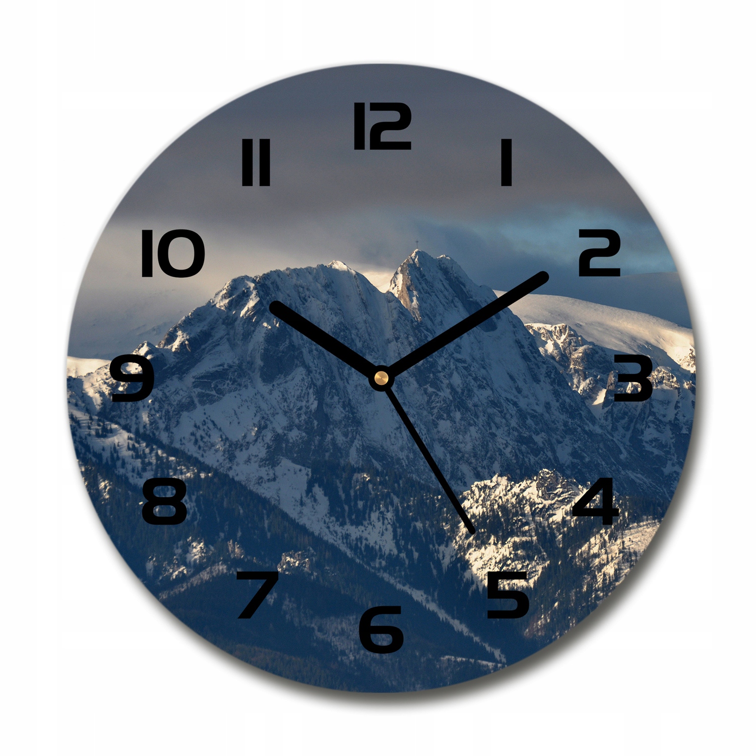 

Okrągły cichy szklany zegar Giewont zimą fi 30 cm
