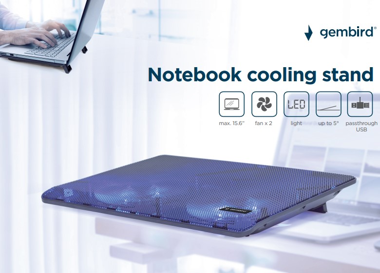 CHŁODZĄCA PODSTAWKA POD LAPTOPA PODKŁADKA Z WENTYLATORAMI 15.6'' z LED Kod producenta NBS-2F15-05