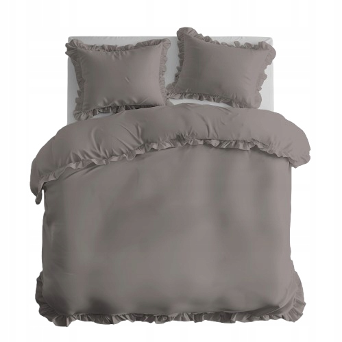 Pościel Gładka,160cm x 200cm 2x 70cm x 80cm Z Falbanką Ciepły Szary