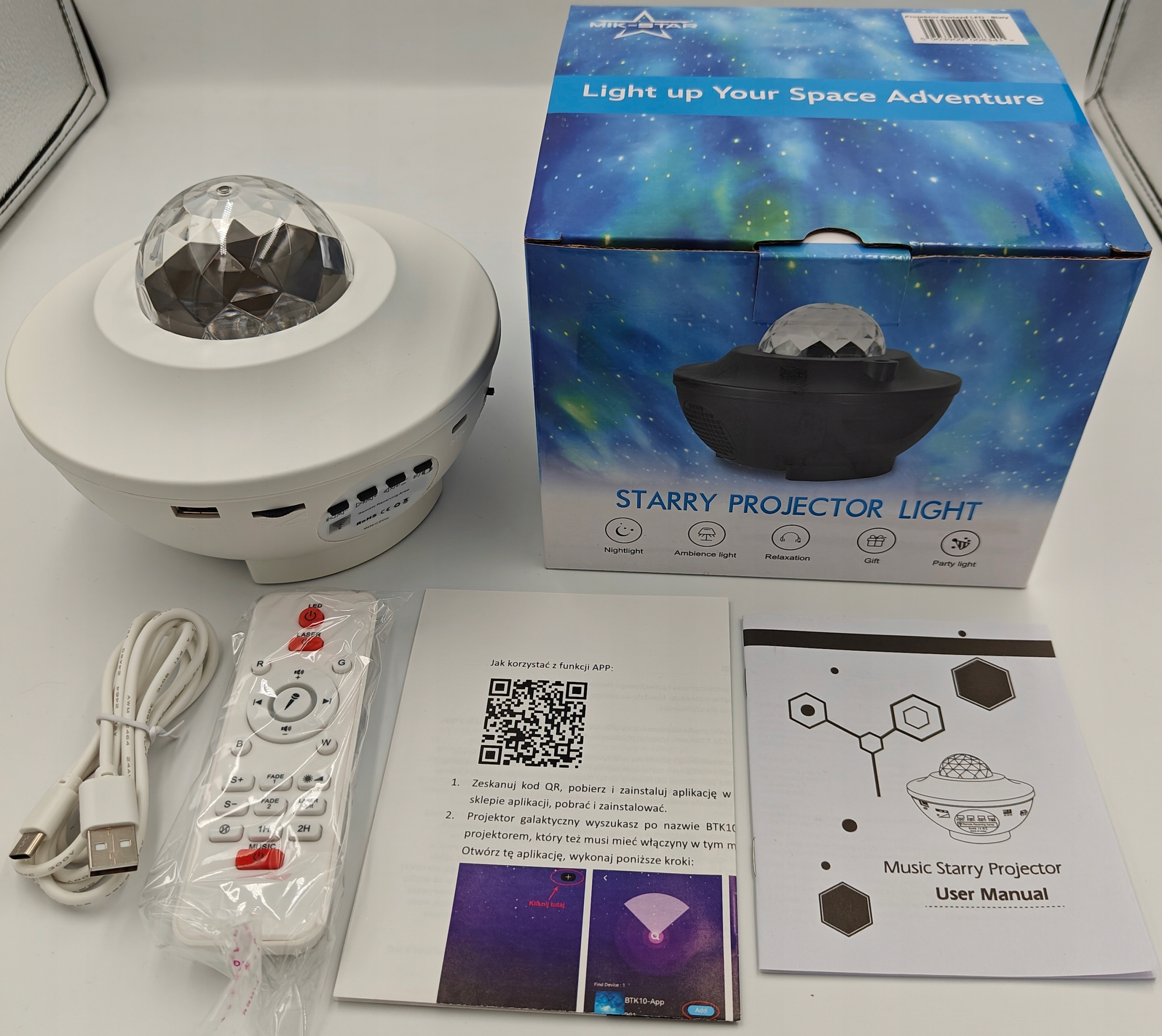 PROJEKTOR GWIAZD LAMPKA NOCNA RZUTNIK LED DO SYPIALNI DLA DZIECI NA PREZENT Materiał dominujący tworzywo sztuczne