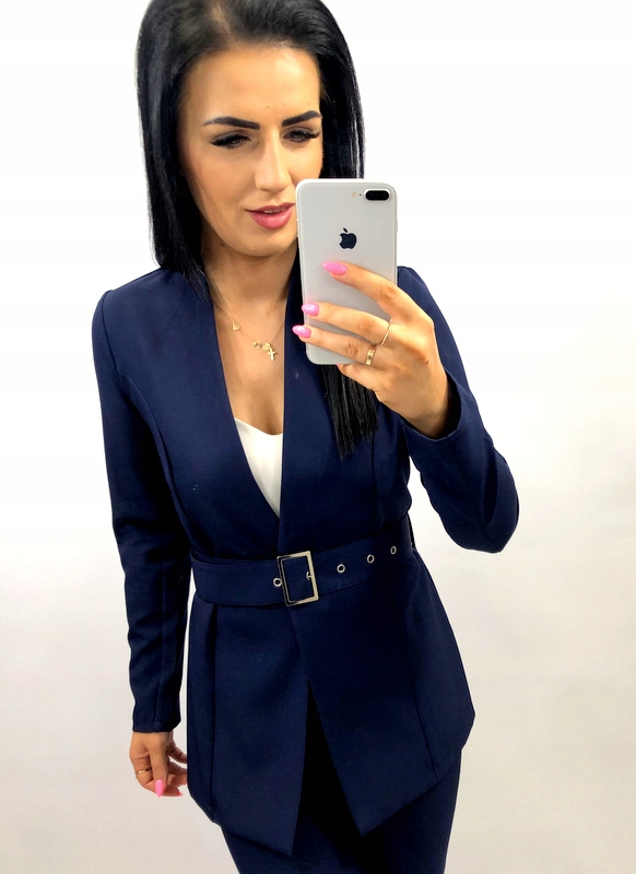 Garnitur damski z paskiem i klamrą GRANAT M Odcień granatowy