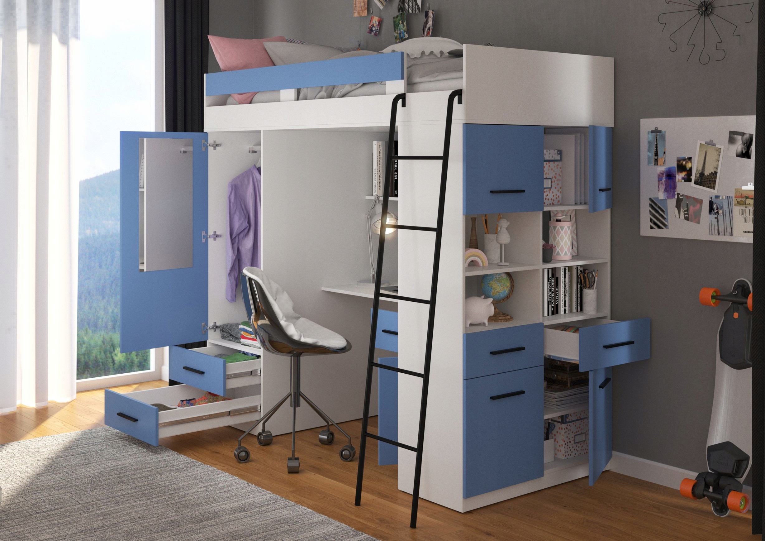 VELVE P antresola bez mat. biały / błękit Rodzaj łóżka łóżko piętrowe