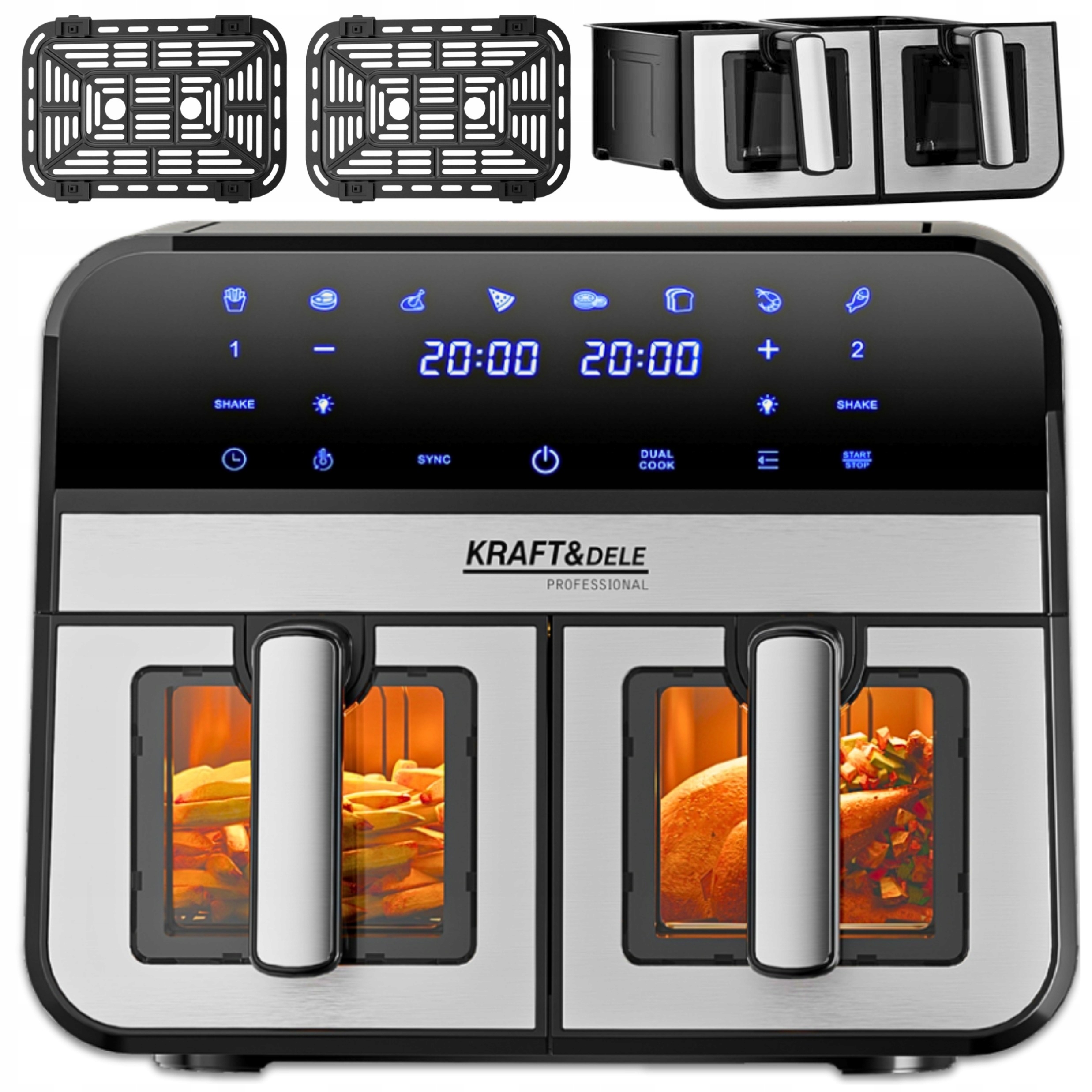 Frytkownica Beztłuszczowa Dwukomorowa Air Fryer Duży 9L 12 Programów 2500W