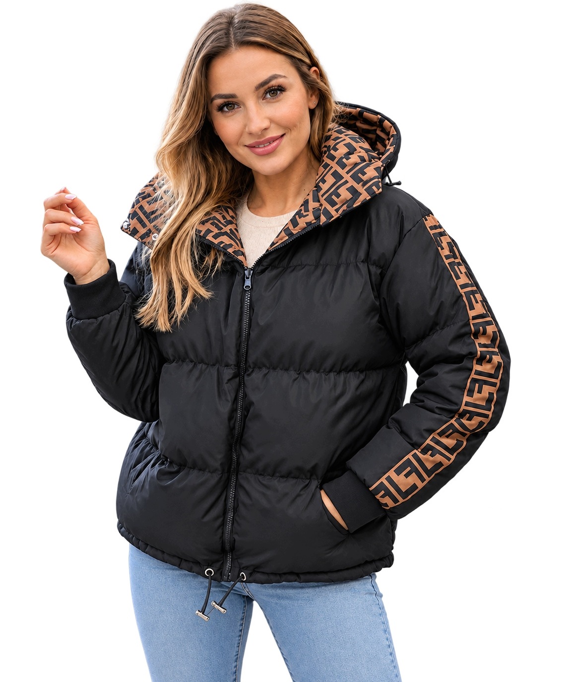 0005 Dvoustranná oversize prošívaná bunda s odnímatelnou kapucí černá M