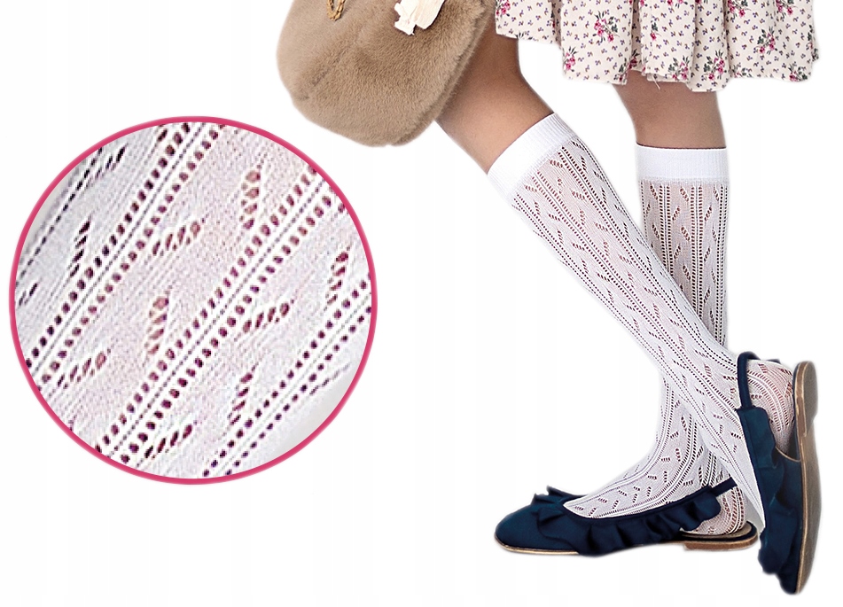 

Knittex Białe Ażurowe Podkolanówki 28-35