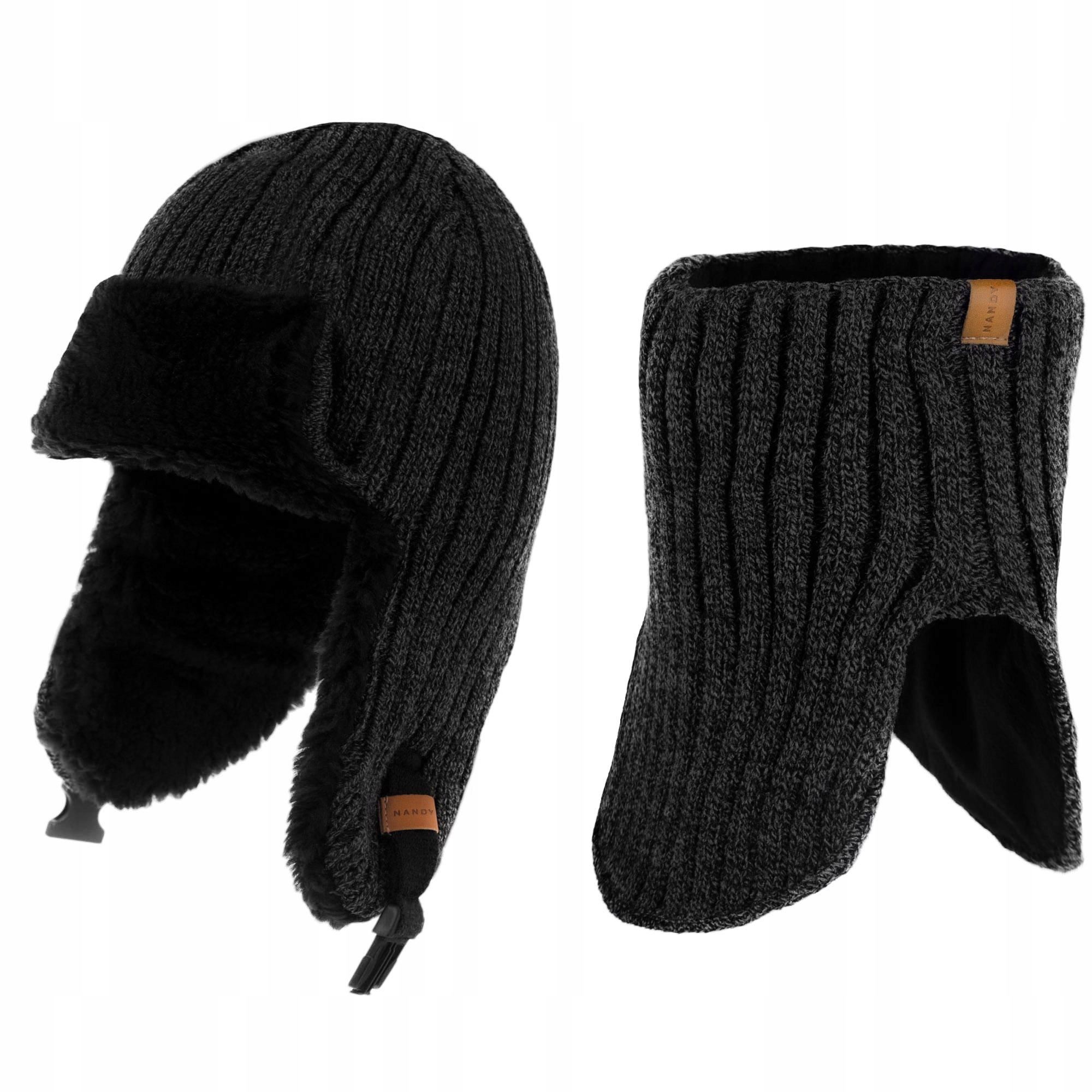 Pánská sada Čepice s klapkami na uši a Nákrčník s fleecovým medvídkem Nandy na zimu