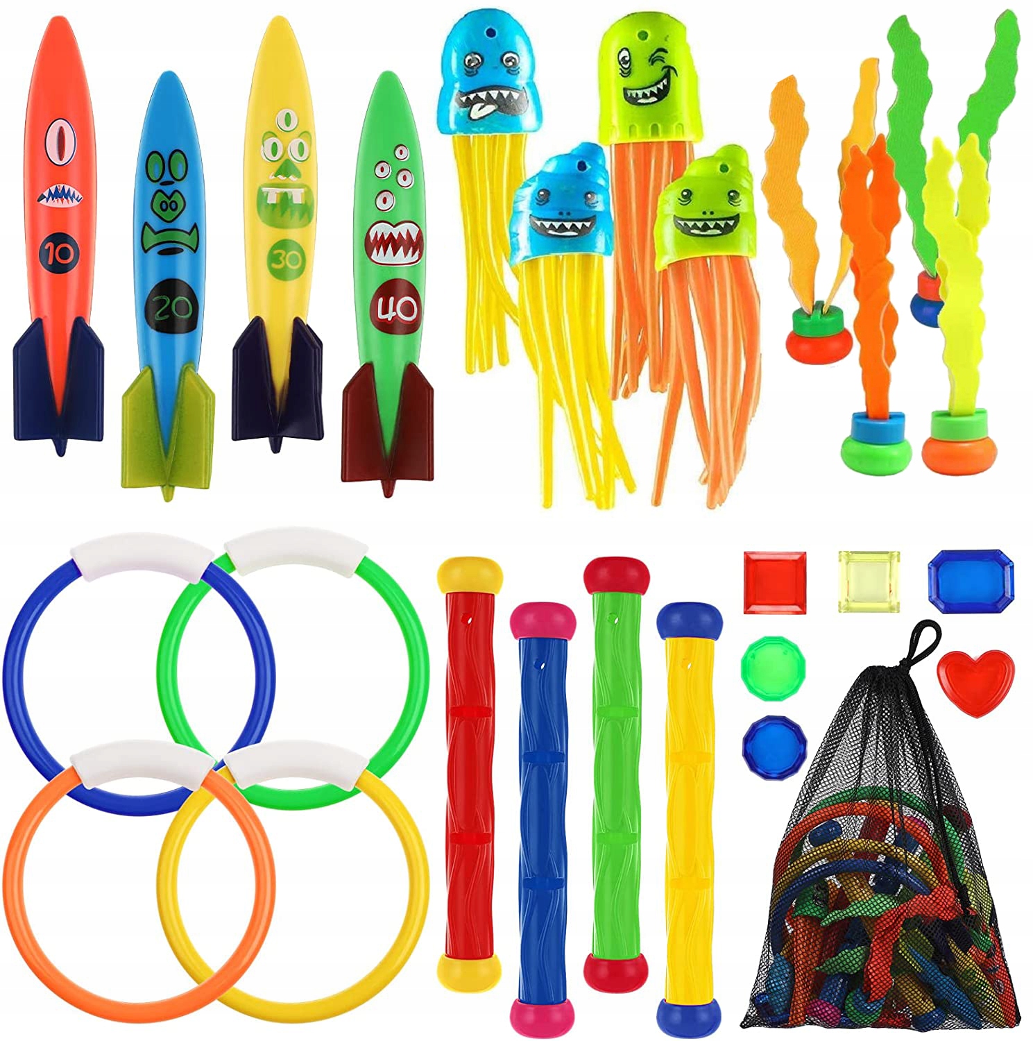 26SZT ZABAWKI DO WODY BASENU ZESTAW DO NURKOWANIA LATO Z MEDUZY I RAKIETA