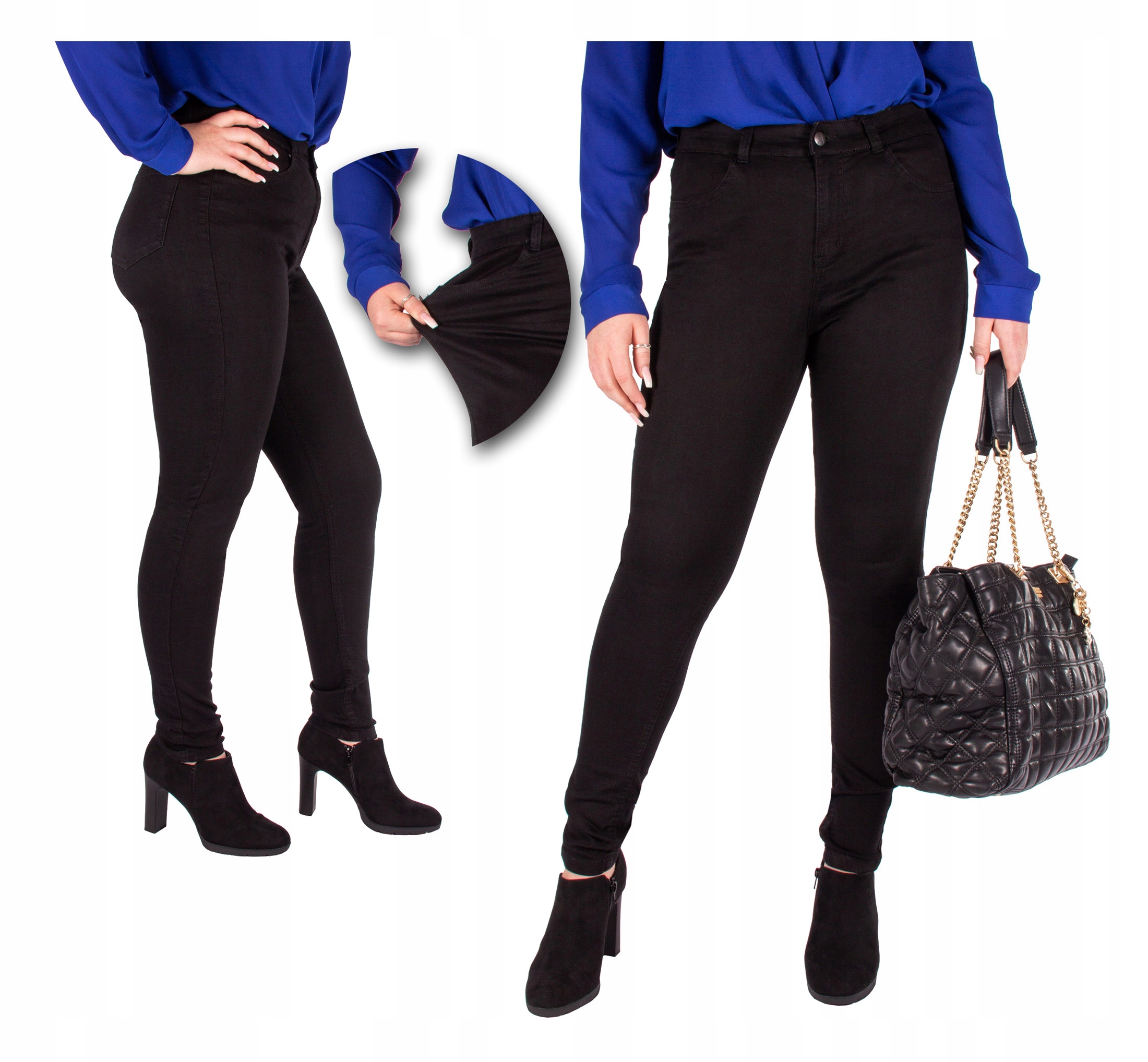 

czarne Spodnie Damskie jeansy rurki Plus Size 42