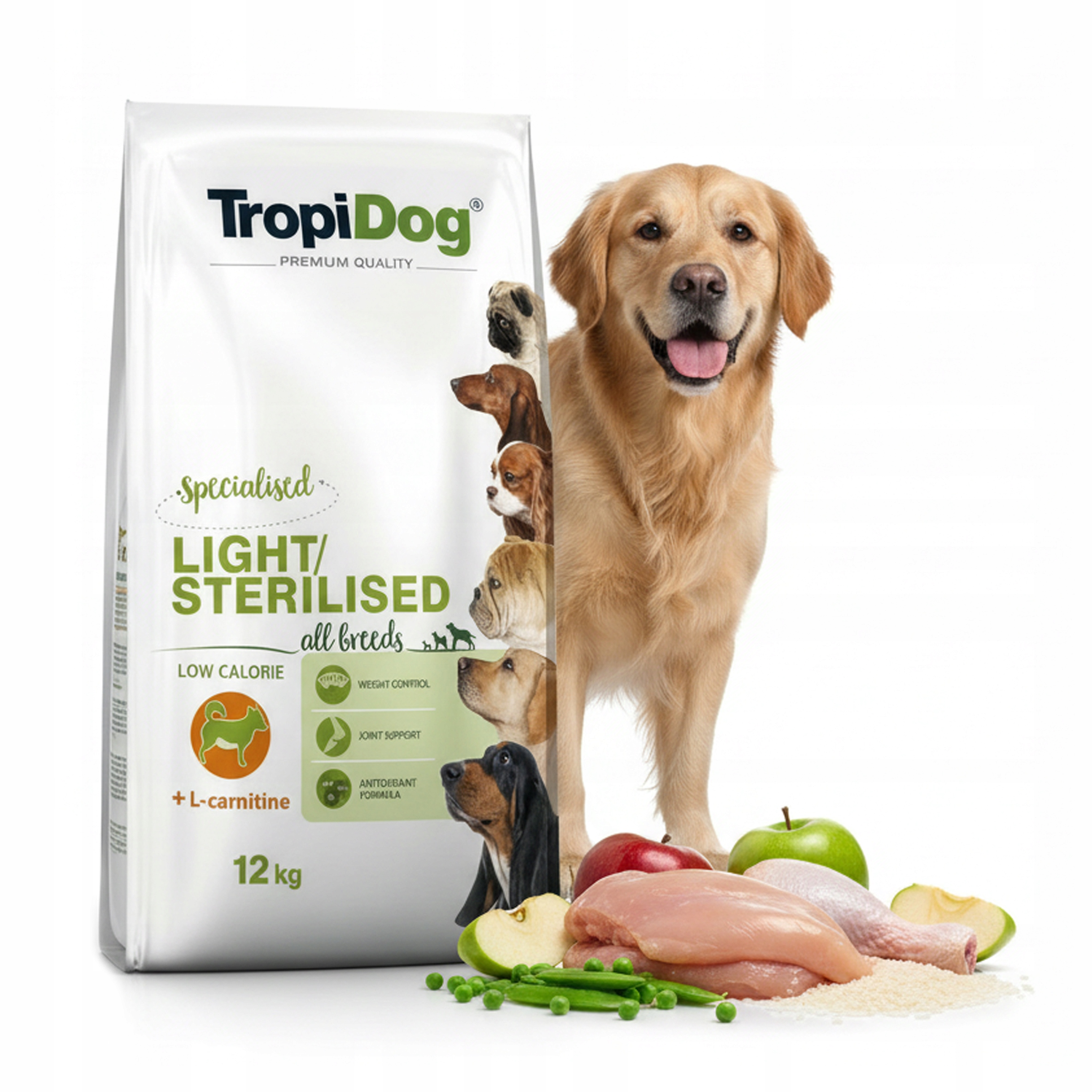 Tropidog Light Sterilised 12kg all breeds na nadwagę i skłonność do tycia