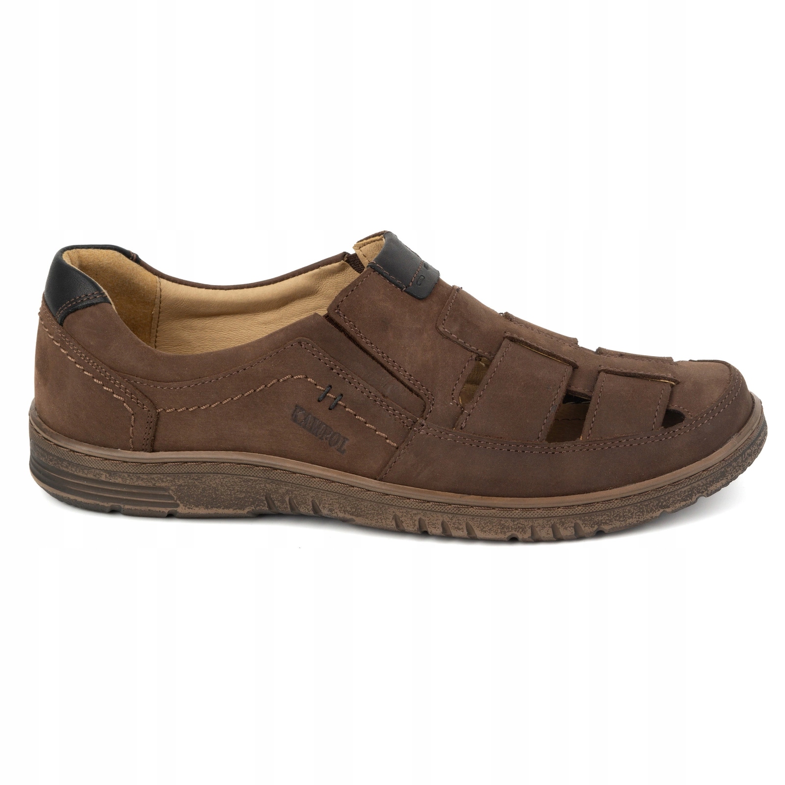 Pánské kožené ležérní ažurové boty 86KAM Kampol Polské nubuck hnědé 43