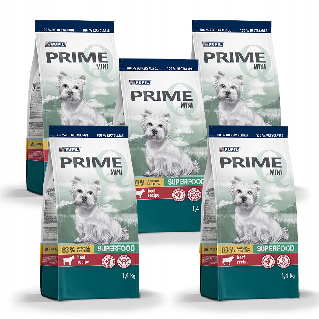Karma sucha dla psa Pupil Prime Mini bogata w wołowinę z wątróbką 5x1,4 kg