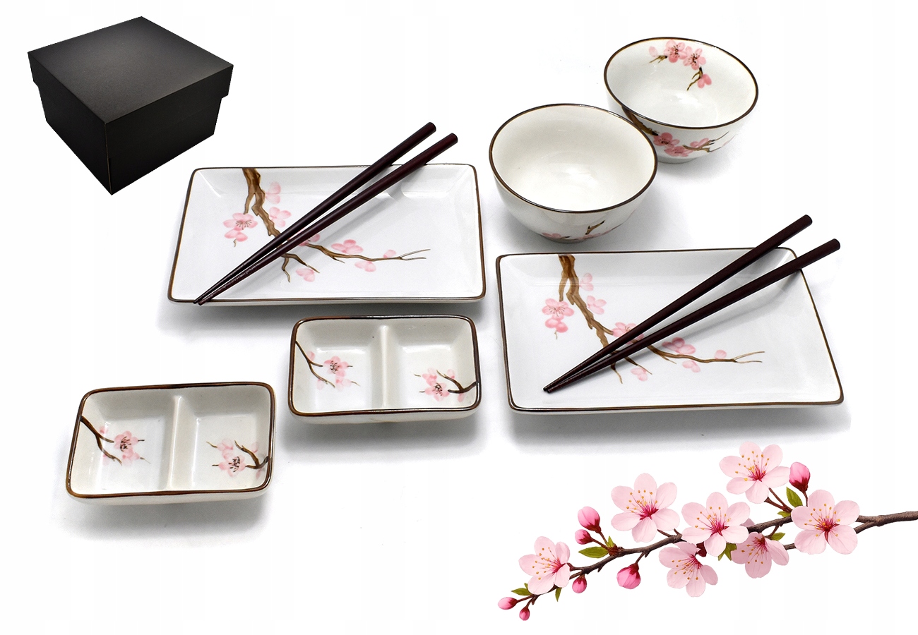 Komplet na sushi pre 2 osoby Momoiro no Sakura II s miskami 11,5 cm