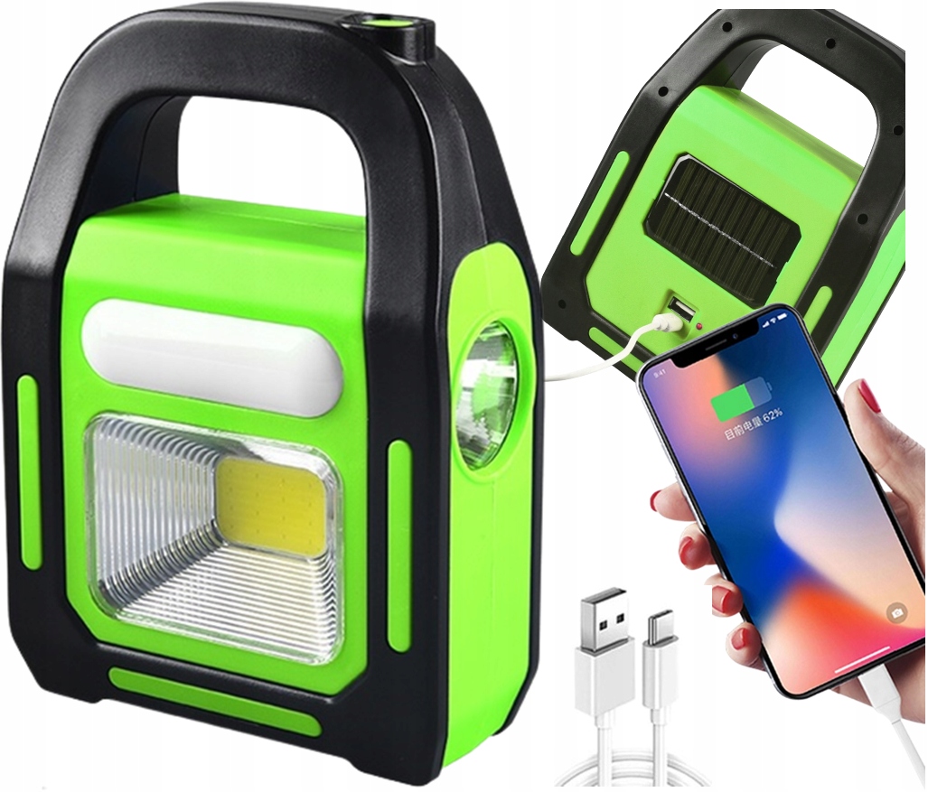LATARKA LAMPA SOLARNA POWERBANK AKUMULATOROWA LED