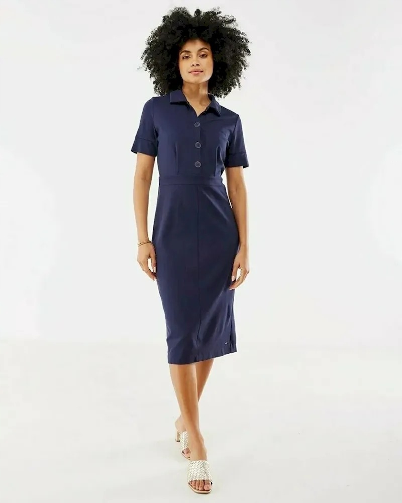 Mexx Tmavě Modrá Šaty Jednoduchá S Krátkým Rukávem A Límečkem Xs 6EA