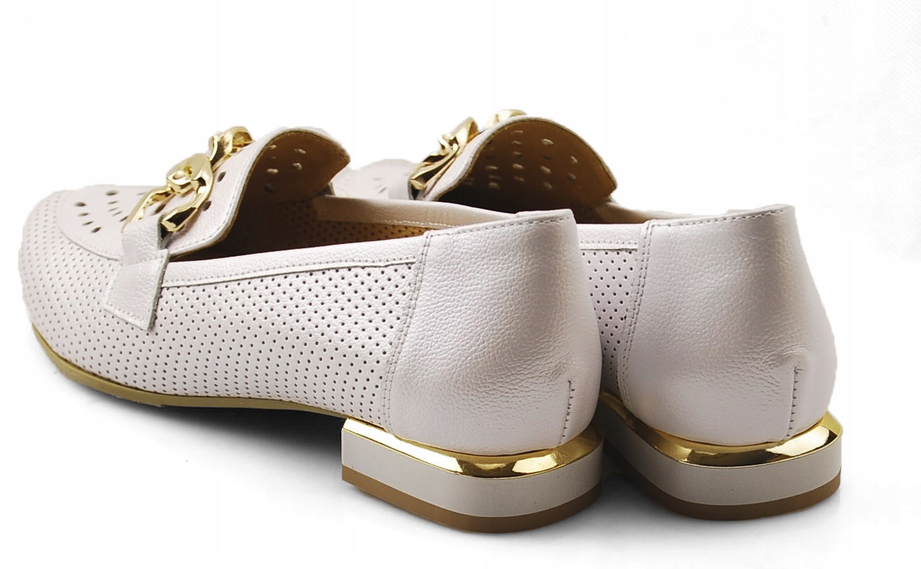 GALANT 974 PERŁOWE SKÓRZANE MOKASYNY AŻUROWE r.36 Długość wkładki 0 cm