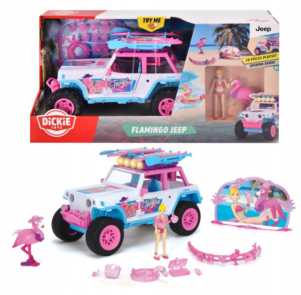 

Dickie Jeep Pojazd Z Figurką Flamingo Akcesoria