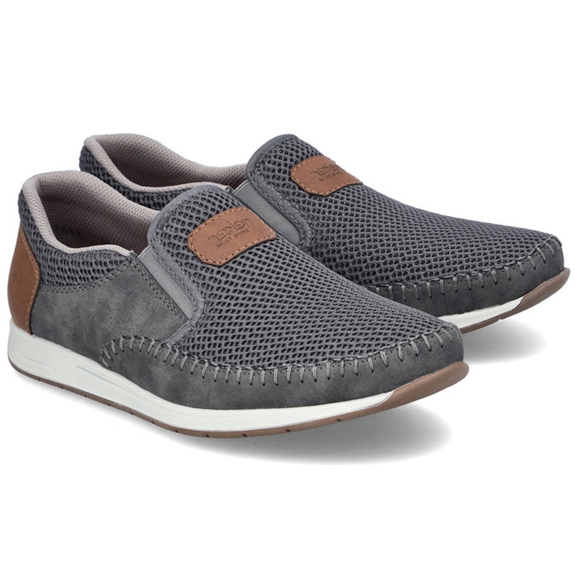 Pánské mokasíny Rieker 11954-45 Grey šedé Eko Kůže Vel. 42