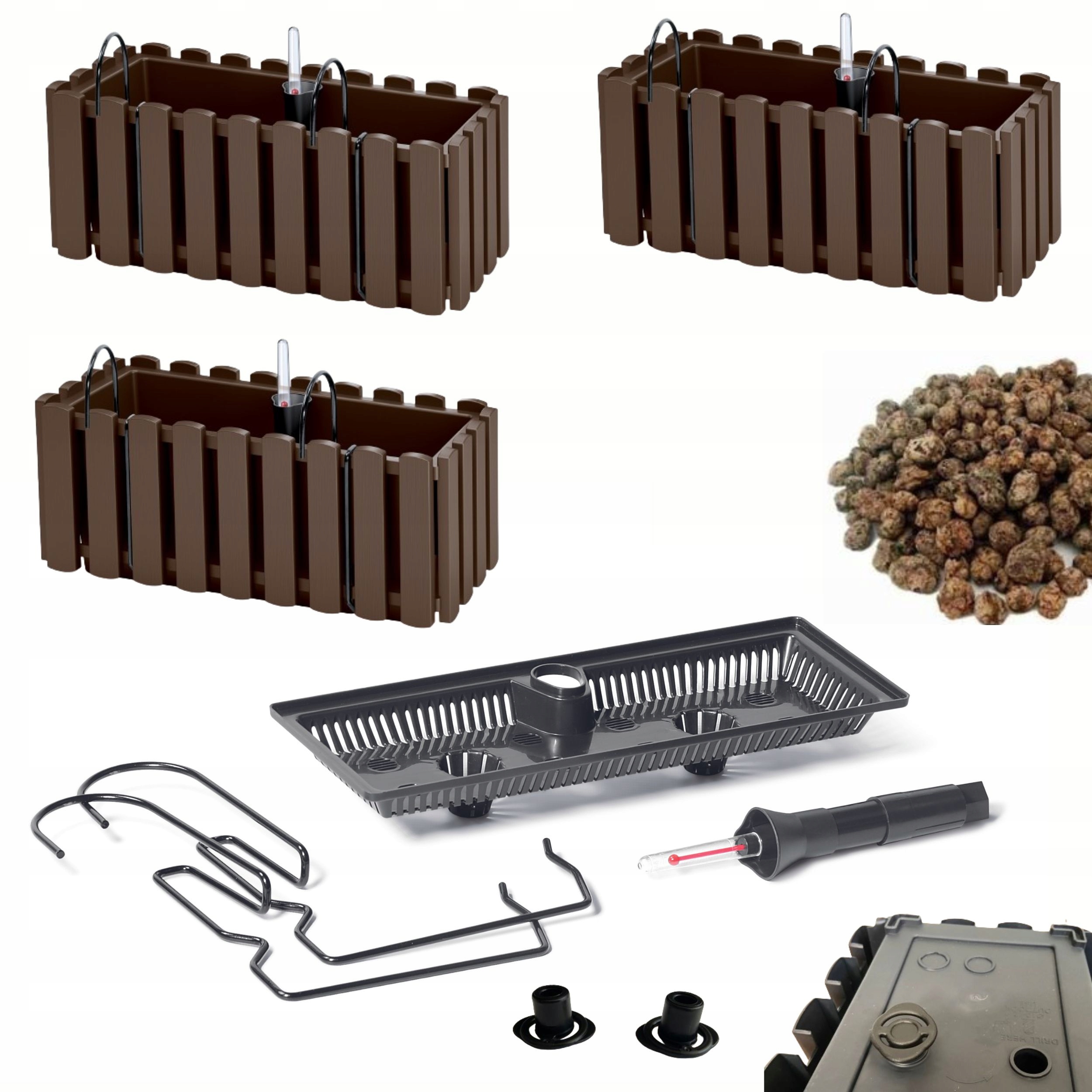 3x Box na zábradlí DDEF400W Balkonový květináč Keramzit 3l