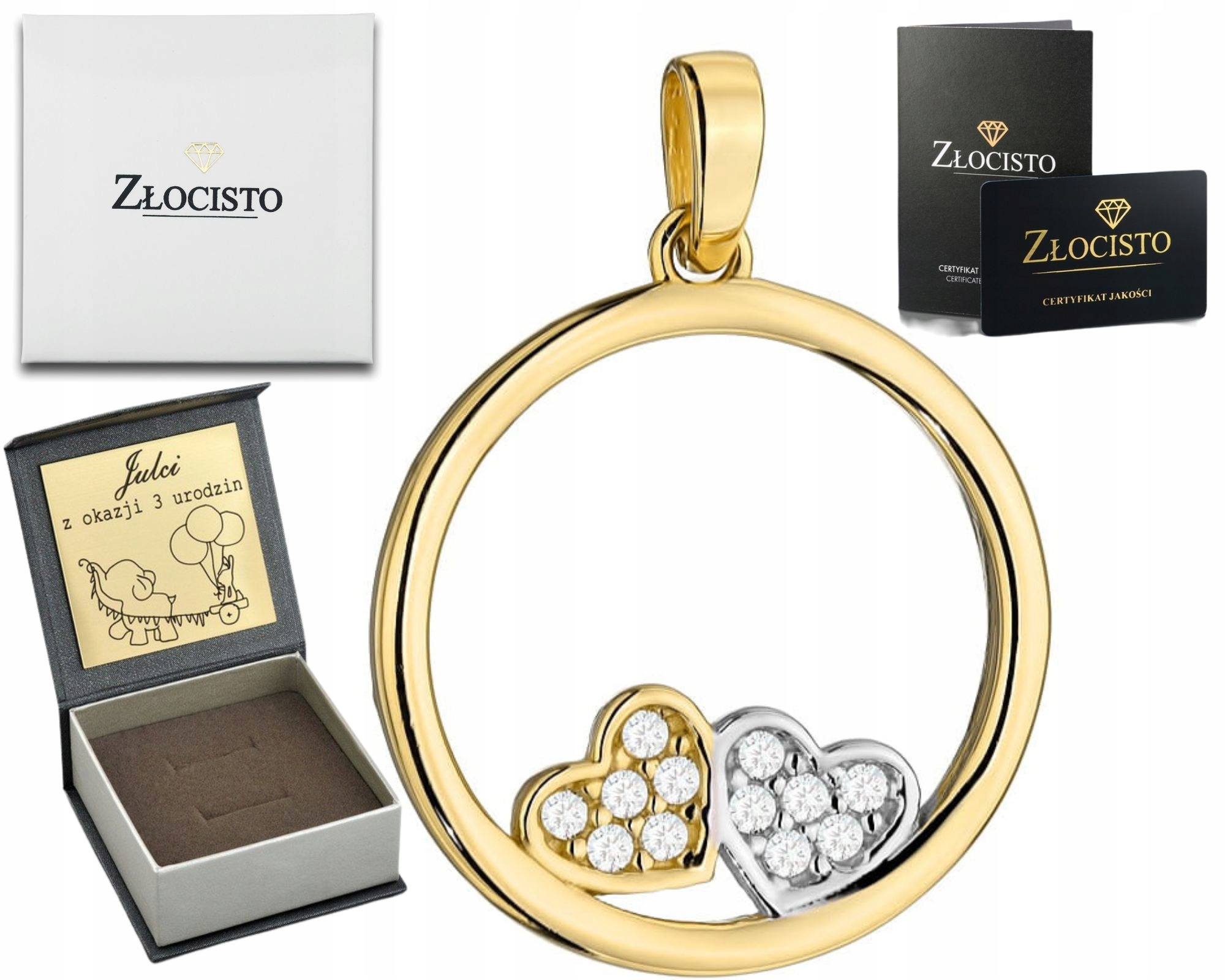 Zlatý Přívěsek Ring Se Dvěma Srdíčky Zirkony