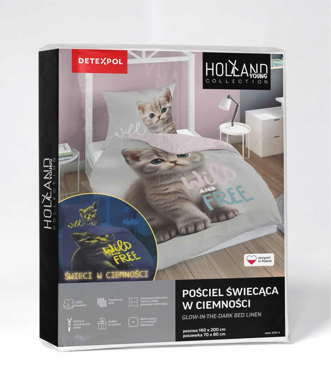 Pościel młodzieżowa 140x200 Kot Kotek Szary Marka Detexpol