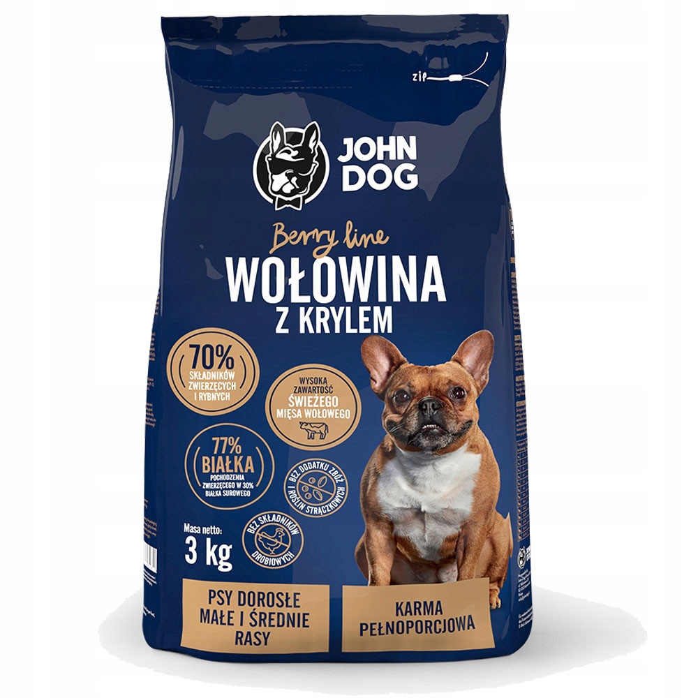 John Dog Hovězí Maso S Krylem Beef And Krill 3kg Bezobilné Malé A Střední Plemena