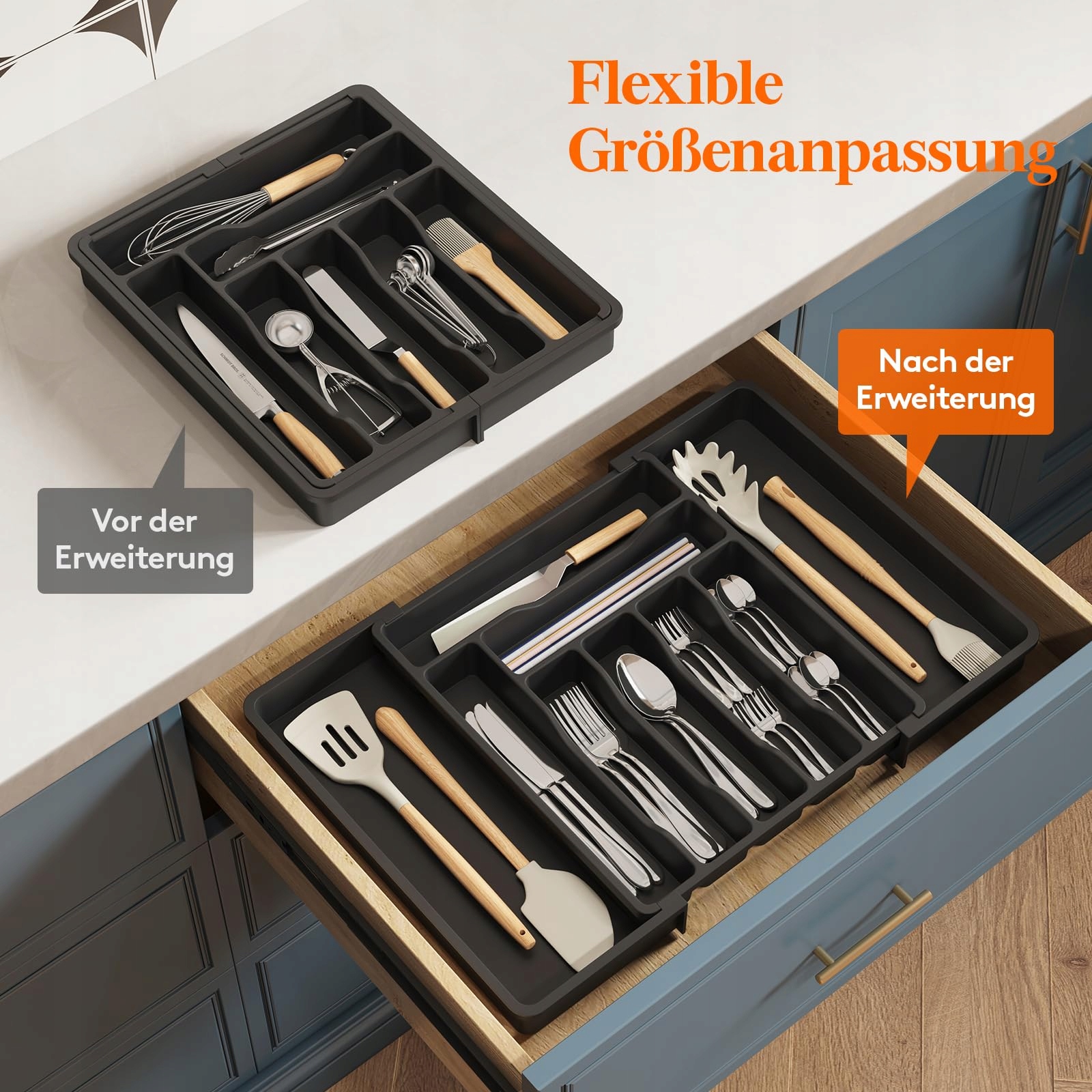LIFEWIT Regulowany Organizer Na Sztućce Do Szuflady Czarny 33-57cm — miniatura 7