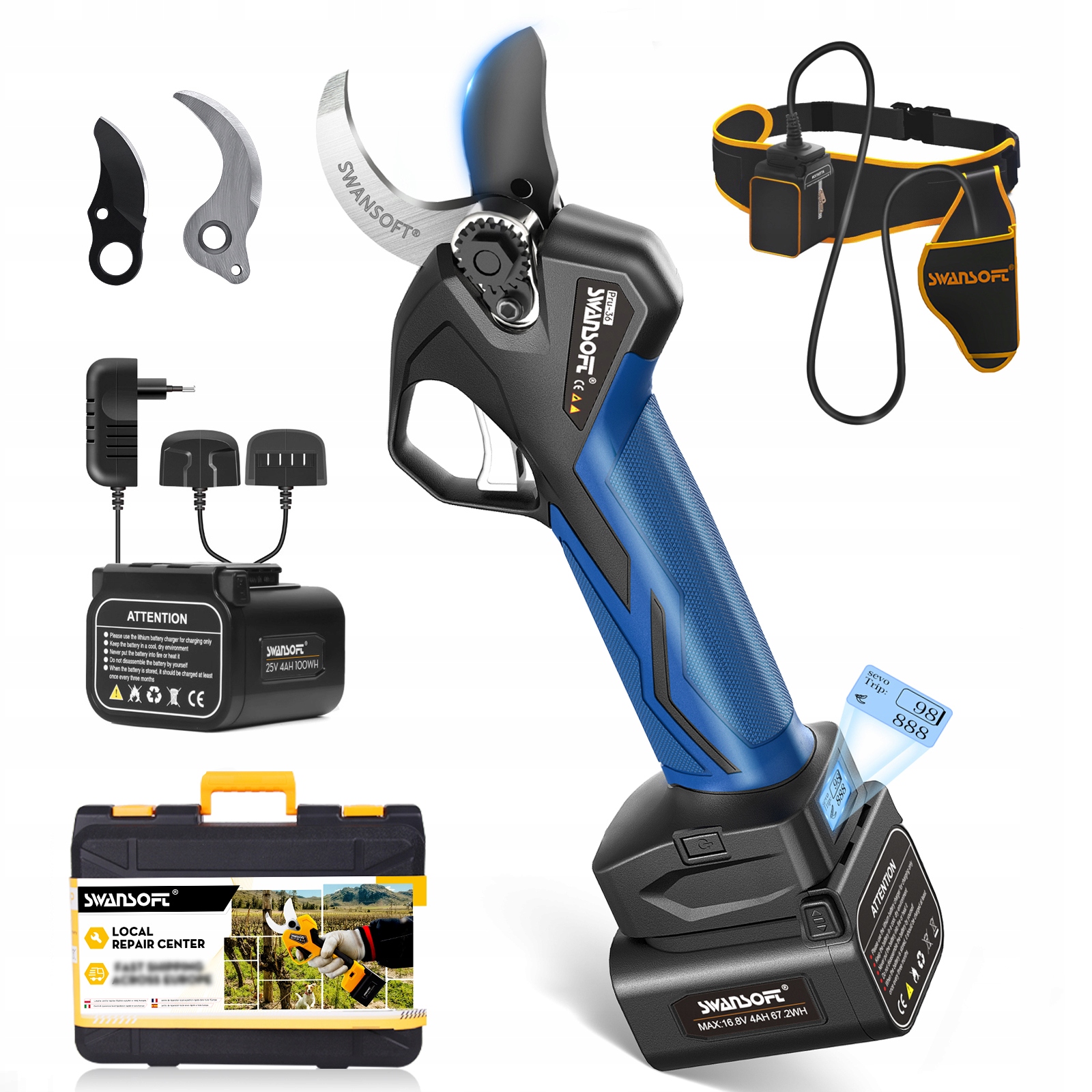 Profesionálne elektrické záhradnícke nožnice Swansoft progresívne, akumulátorové záhradnícke nožnice PRU36