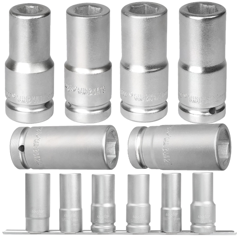 Zestaw nasadek 3/4" 6-kąt DŁUGIE 17-27mm na szynie