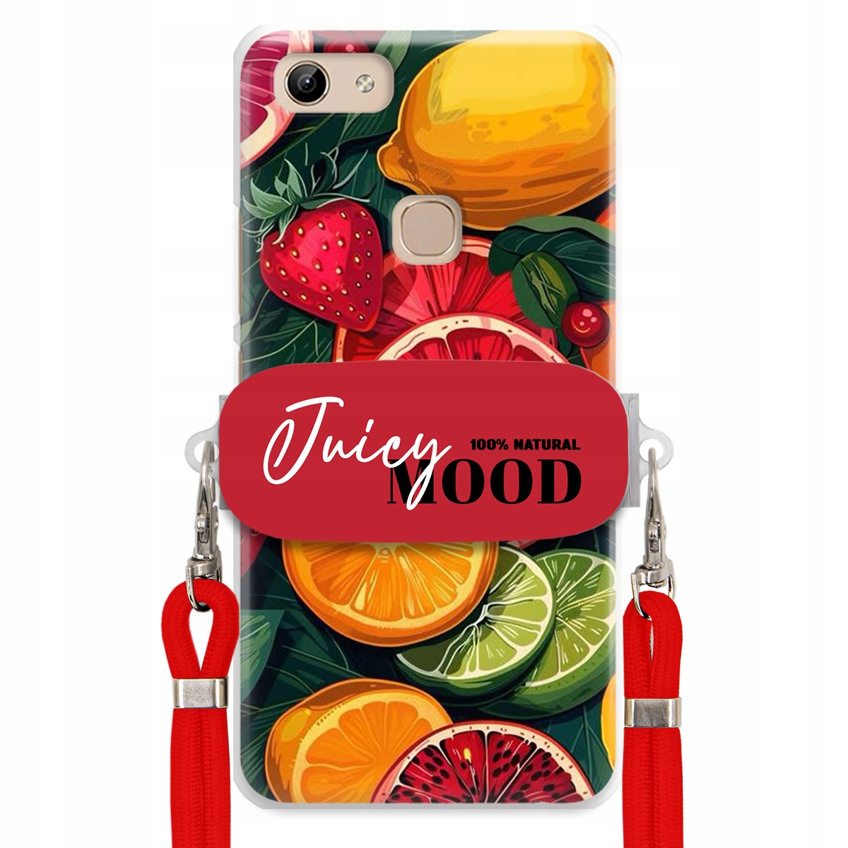 pouzdro na Vivo Y81 Červené vodítko Crossbody+ Držák Módní Juice Mood Ovoce