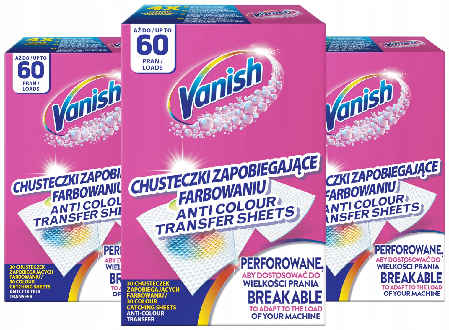 Levně Sada Vanish Ubrousky zachycující barvu 3 x 30 kusů 180 praní