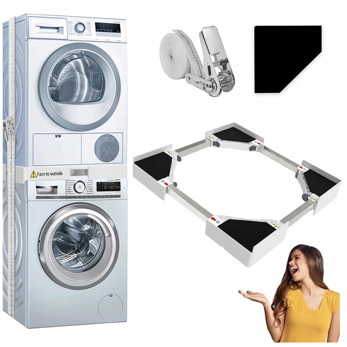 Łącznik Pralki Suszarki Uniwersalny Szerokość 46-72cm Antywibracyjna Pas